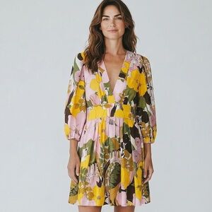 La DoubleJ Dress M Multicolor Big Flower Margherita Voile Mini Silk Designer NWT